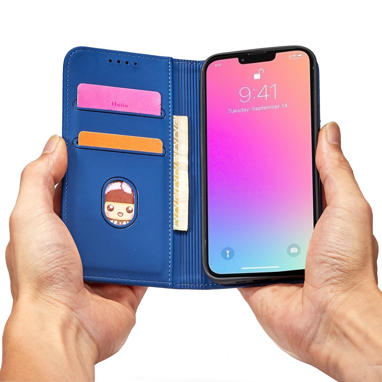 Magnet Kortveske for iPhone 13 Pro Max Veske Kortlommebok Kortholder Blå
