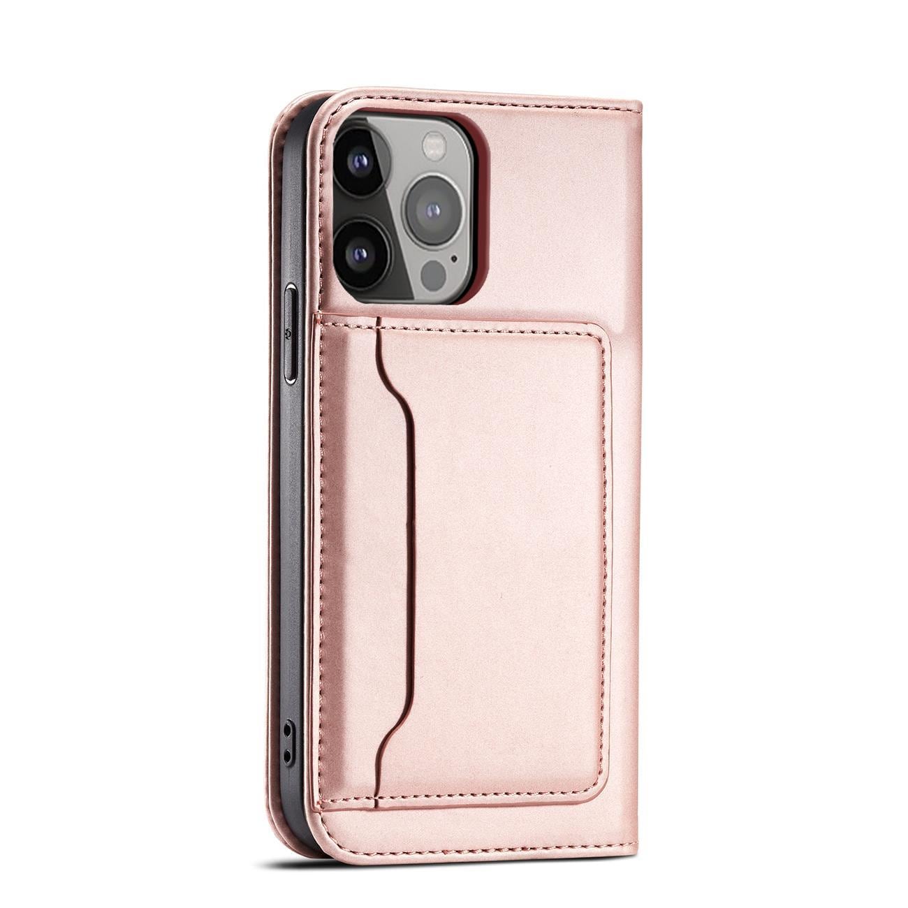 Magnet Kortveske for iPhone 13 Pro Max Veske Kortlommebok Kortholder Rosa