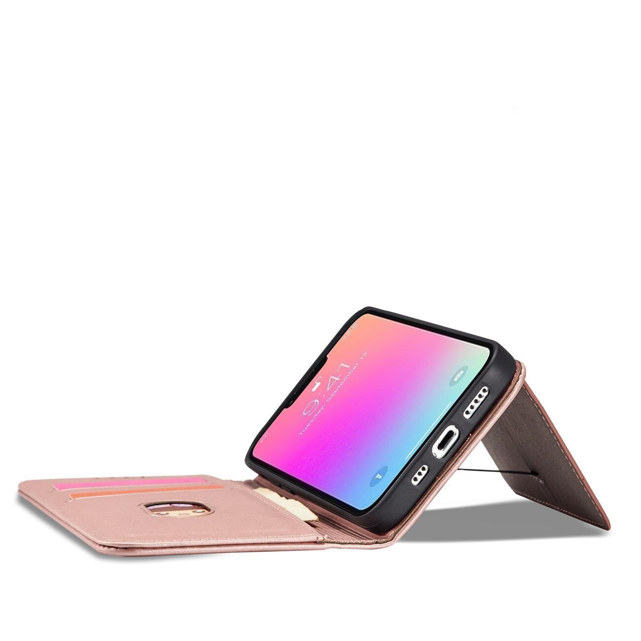 Magnet Kortveske for iPhone 13 Pro Max Veske Kortlommebok Kortholder Rosa