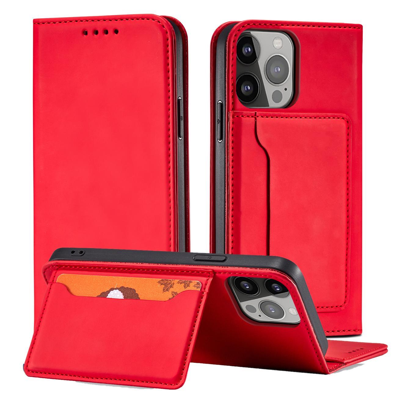 Magnet Kortveske for iPhone 13 Pro Max Veske Kortlommebok Kortholder Rød