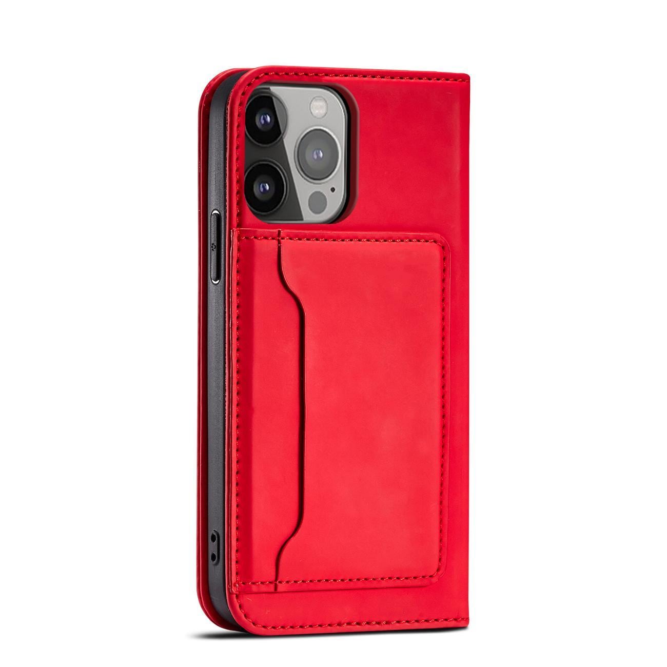Magnet Kortveske for iPhone 13 Pro Max Veske Kortlommebok Kortholder Rød