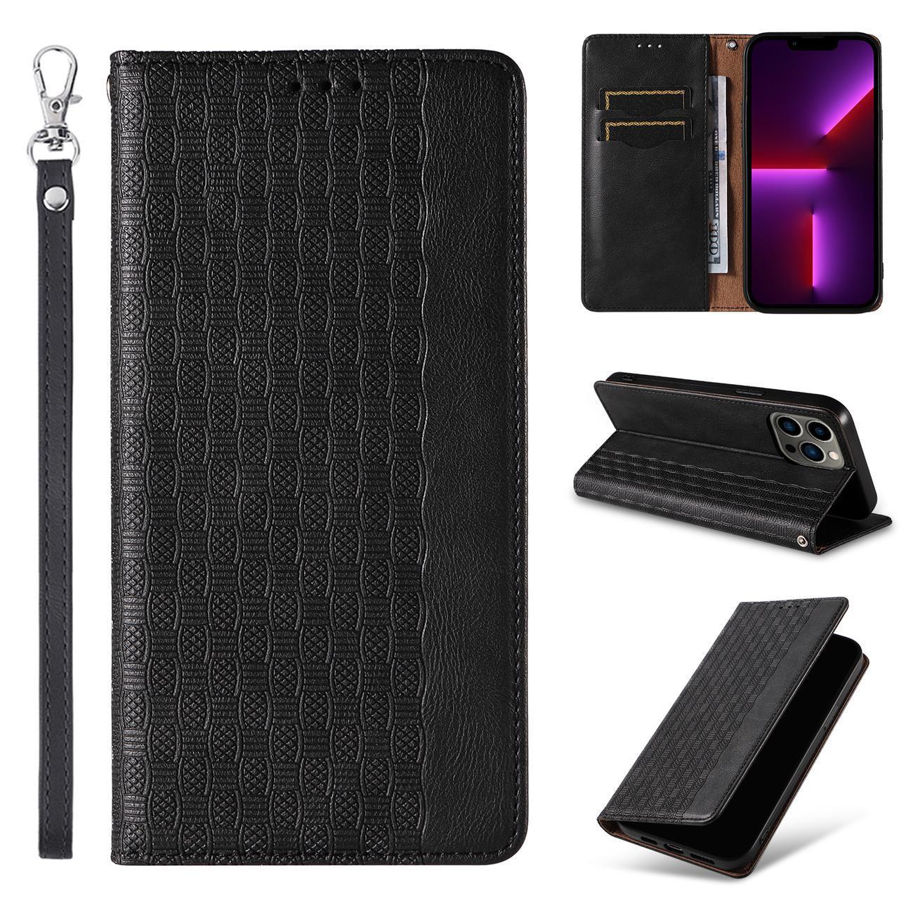 Magnet Stroppveske for iPhone 13 Pro Max Veske lommebok + Mini Lanyard anheng svart