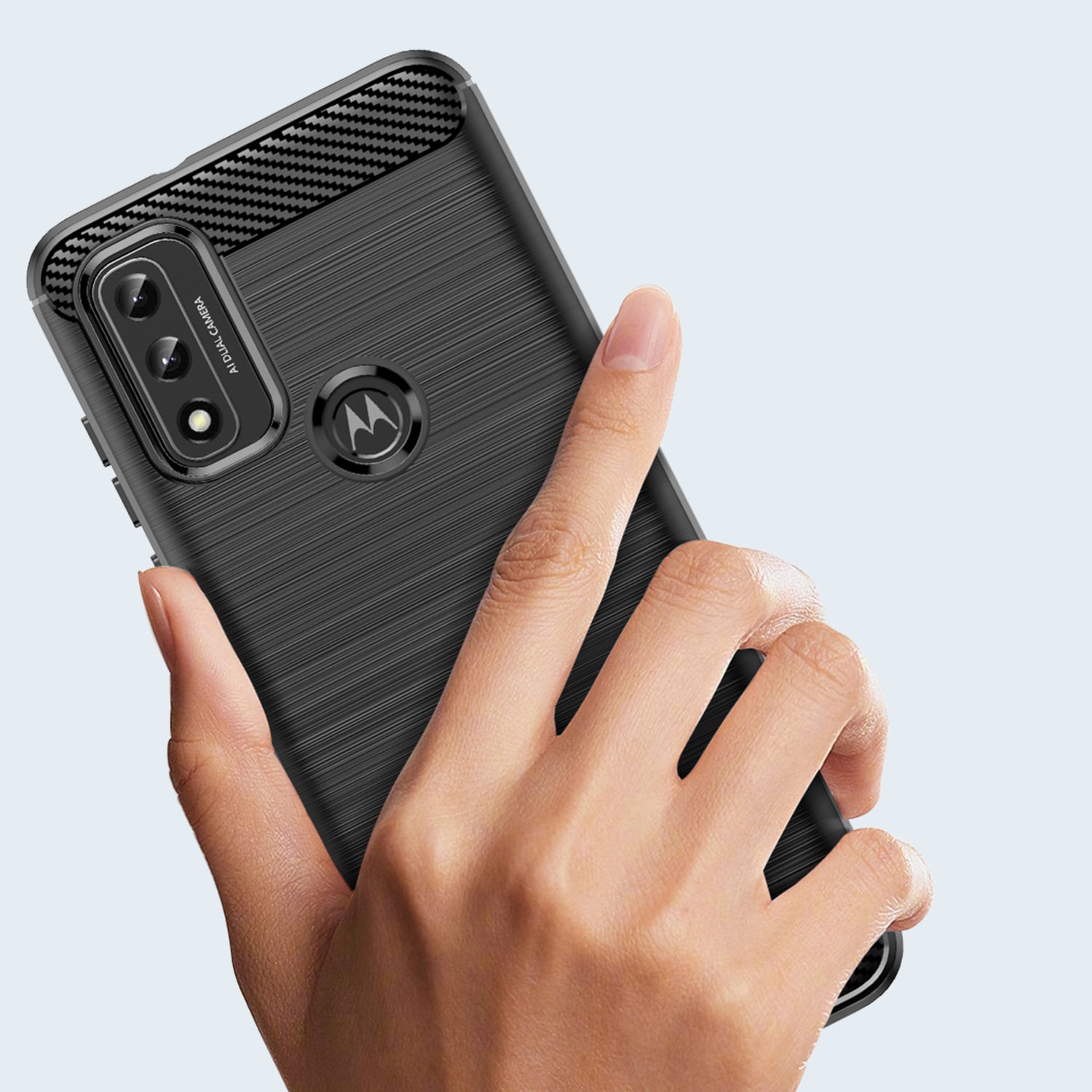 Carbon Case Fleksibelt dekselhylse Motorola Moto G Play 2022 svart