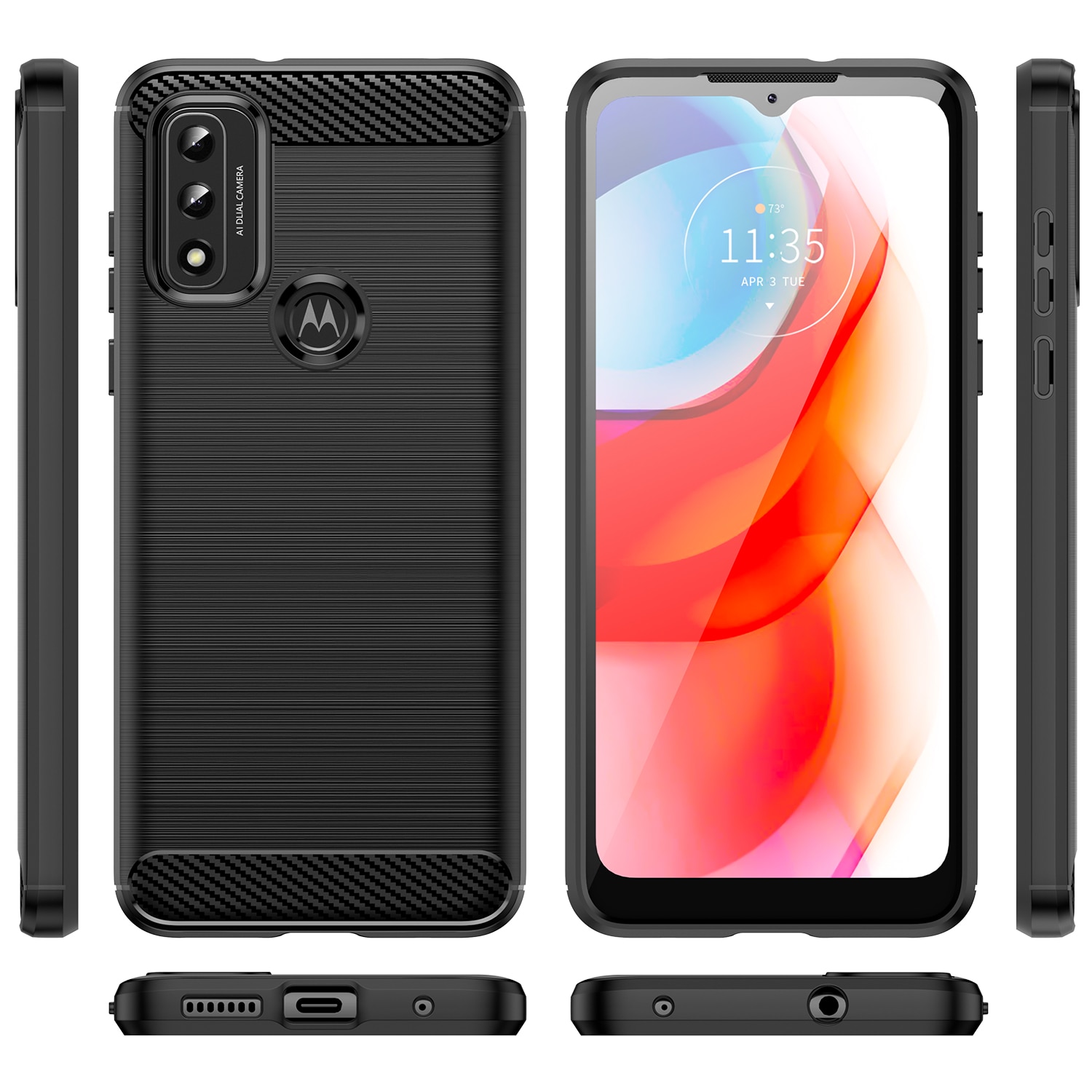 Carbon Case Fleksibelt dekselhylse Motorola Moto G Play 2022 svart