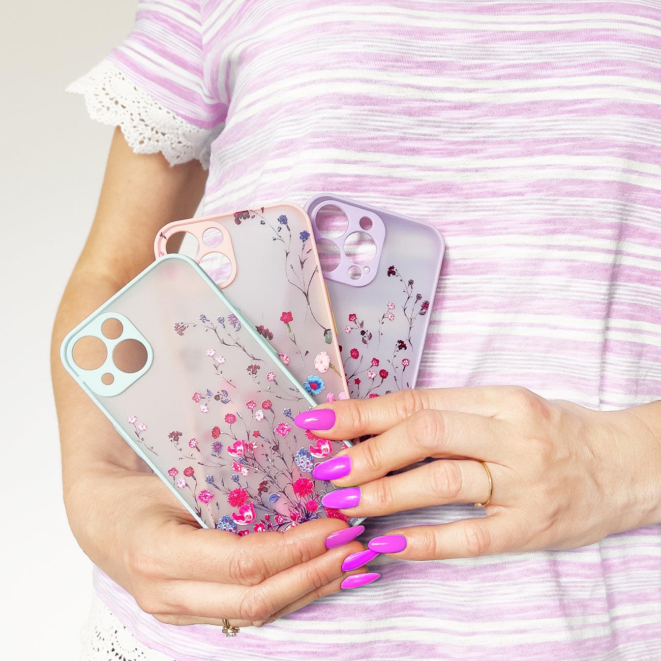 Designveske for iPhone 12 Pro Max blomsterveske lyseblå