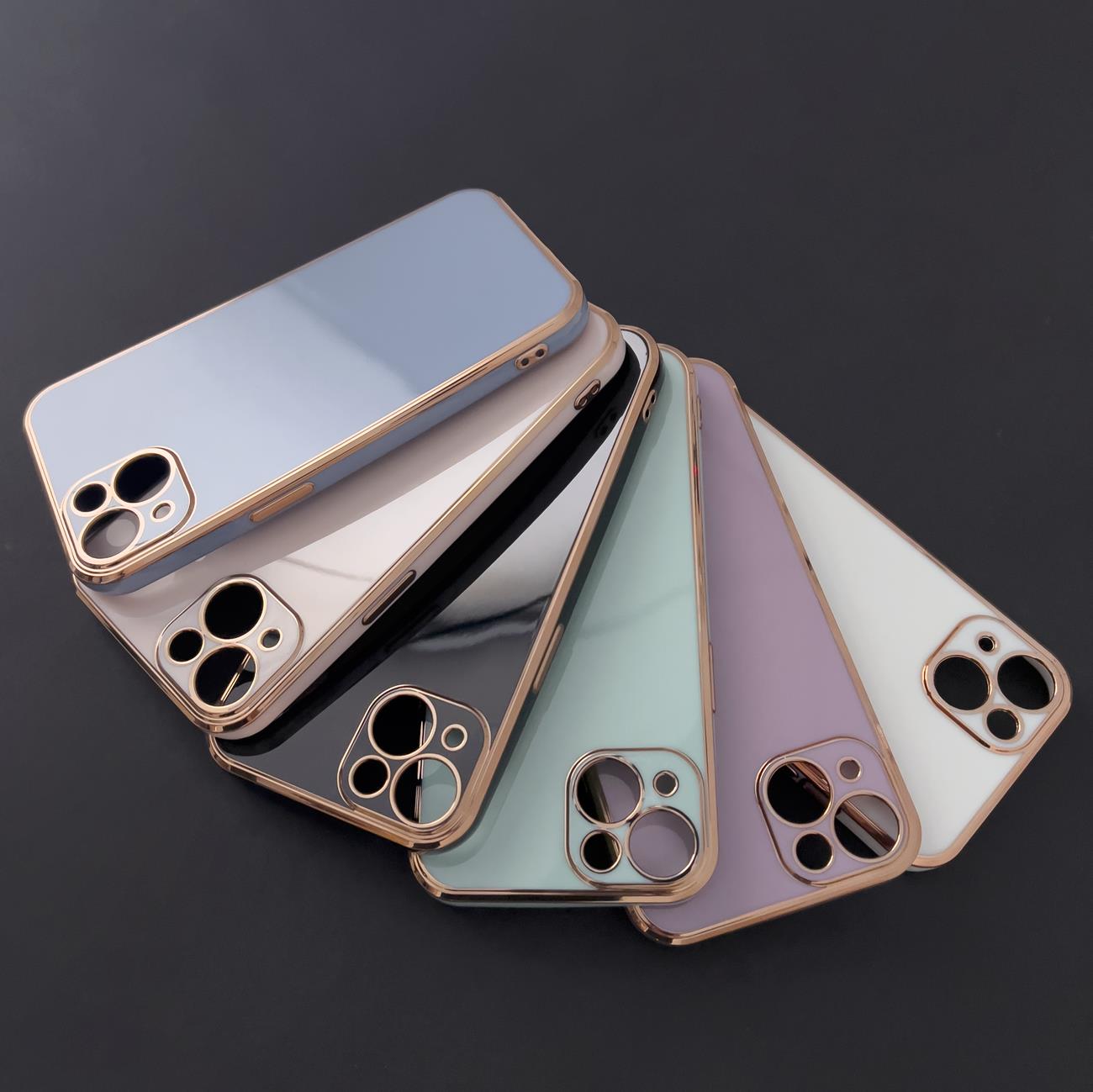 Lighting Color-etui for iPhone 12 Pro Max blått geldeksel med gullramme