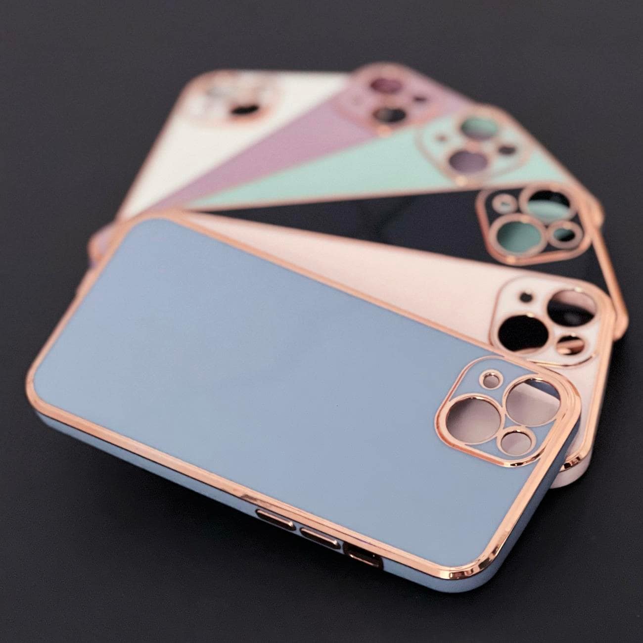 Lighting Color-etui for iPhone 12 Pro Max blått geldeksel med gullramme
