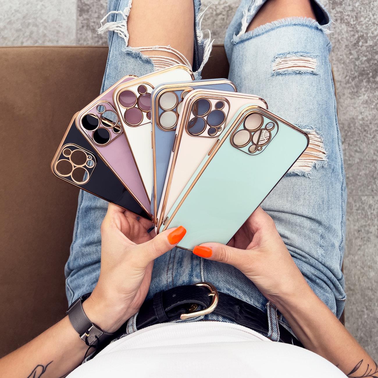 Lighting Color-etui for iPhone 12 Pro Max blått geldeksel med gullramme