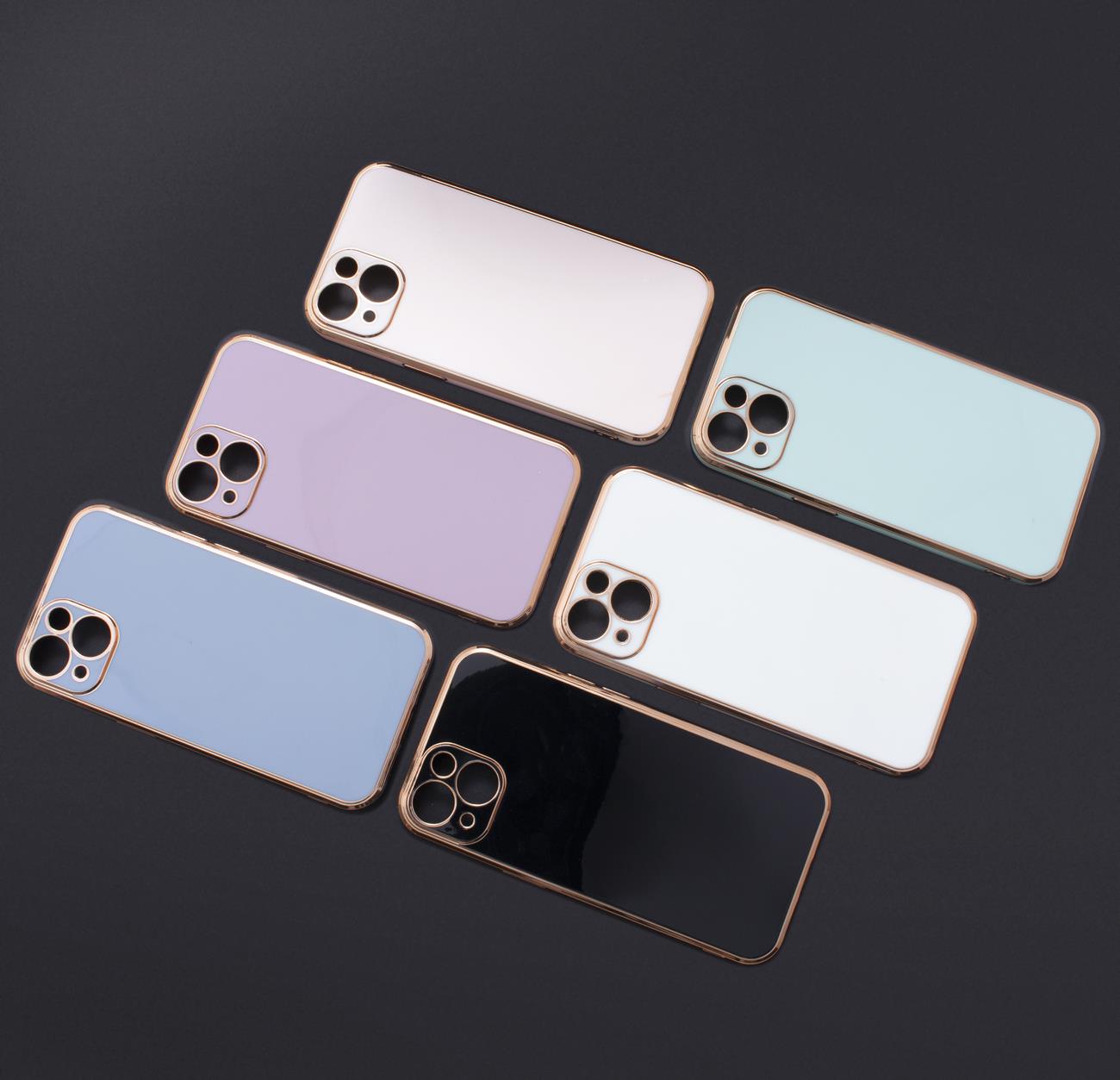Lighting Color-etui for iPhone 12 Pro Max blått geldeksel med gullramme
