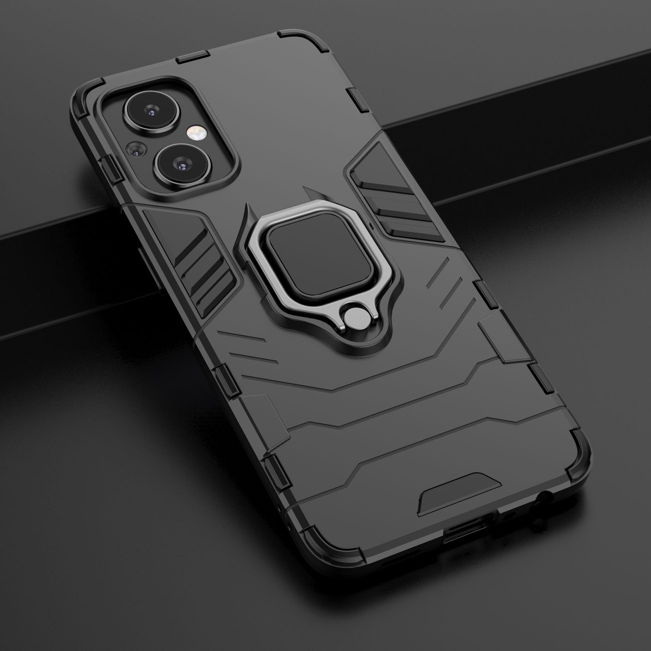 Ring Armor tøft hybriddeksel + magnetisk holder for OnePlus Nord N20 5G svart