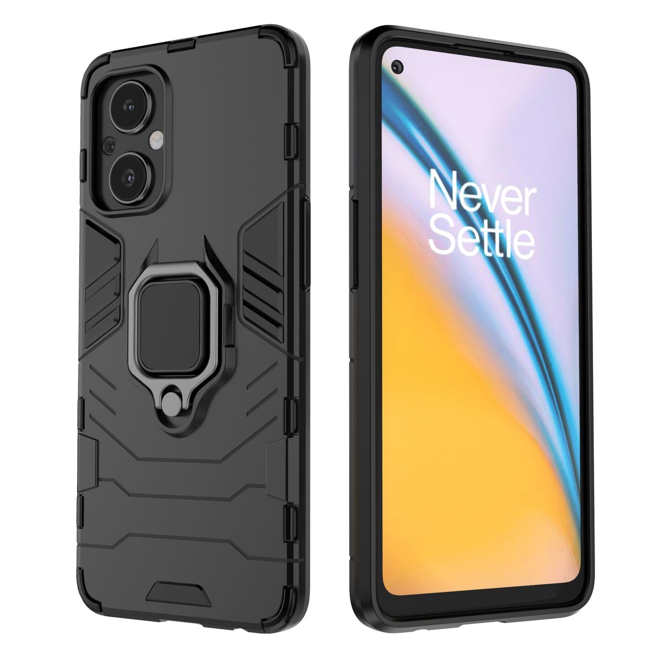 Ring Armor tøft hybriddeksel + magnetisk holder for OnePlus Nord N20 5G svart