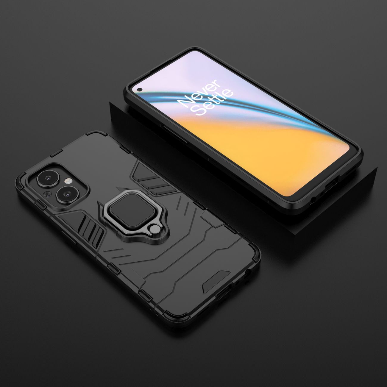 Ring Armor tøft hybriddeksel + magnetisk holder for OnePlus Nord N20 5G svart