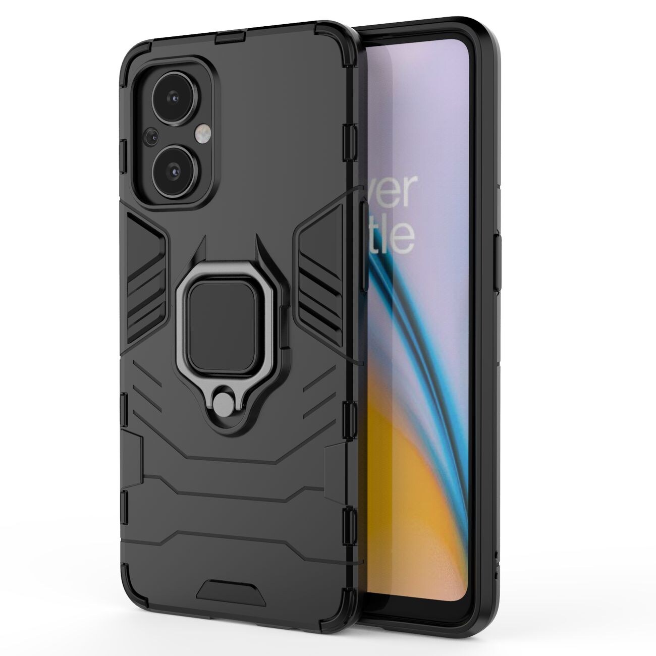 Ring Armor tøft hybriddeksel + magnetisk holder for OnePlus Nord N20 5G svart