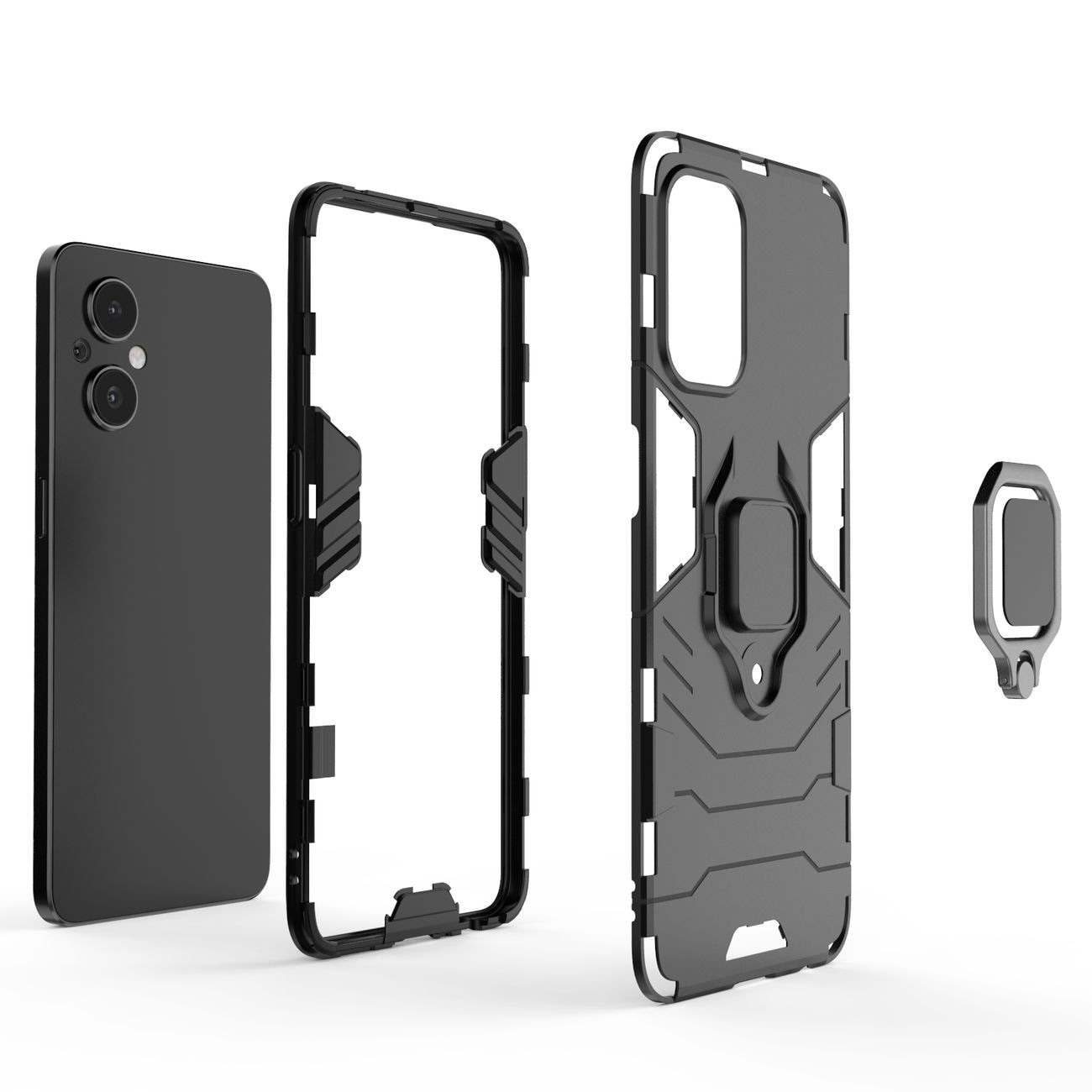Ring Armor tøft hybriddeksel + magnetisk holder for OnePlus Nord N20 5G svart