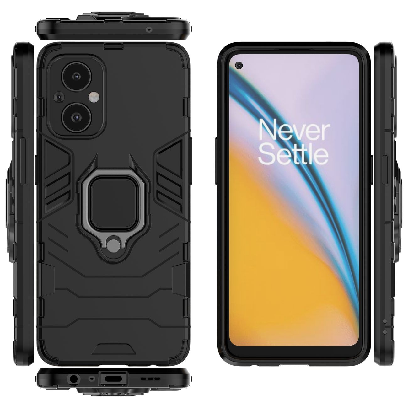 Ring Armor tøft hybriddeksel + magnetisk holder for OnePlus Nord N20 5G svart