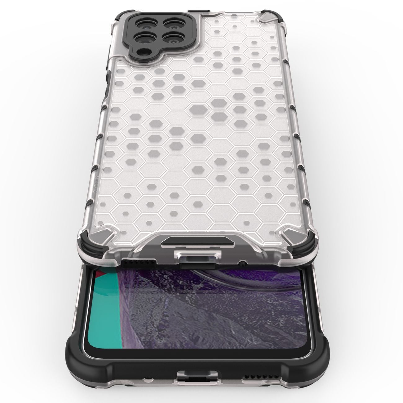 Honeycomb-etui pansrede deksel med en gelramme for Samsung Galaxy M53 5G gjennomsiktig