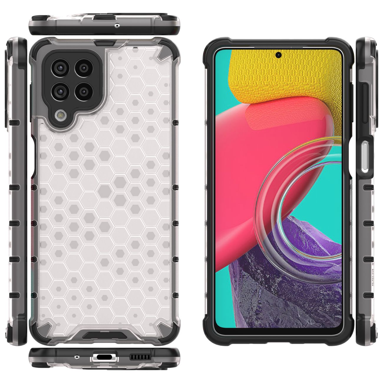 Honeycomb-etui pansrede deksel med en gelramme for Samsung Galaxy M53 5G gjennomsiktig