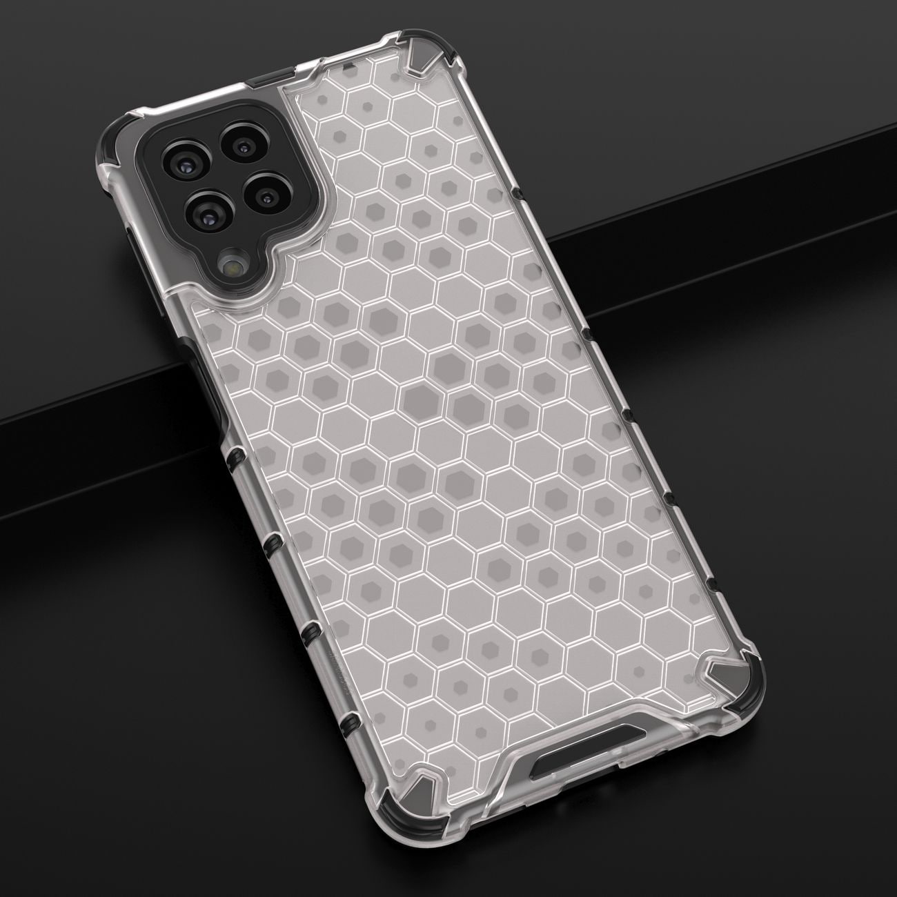 Honeycomb-etui pansrede deksel med en gelramme for Samsung Galaxy M53 5G gjennomsiktig