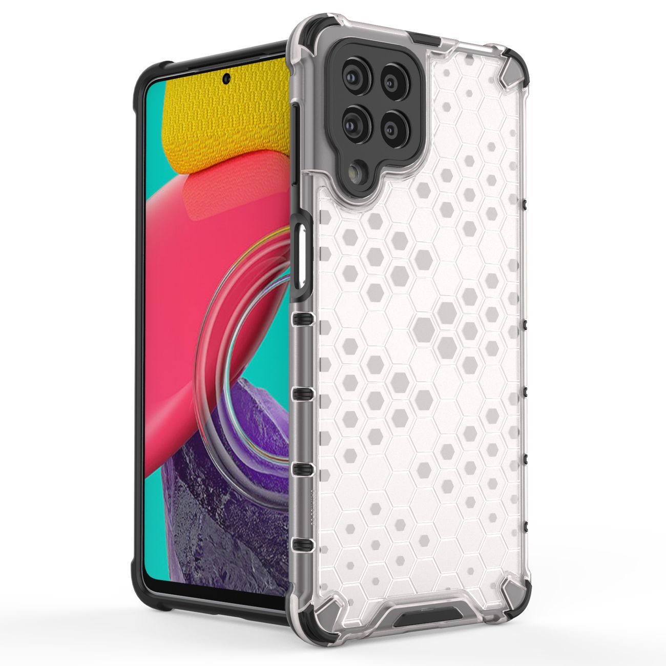 Honeycomb-etui pansrede deksel med en gelramme for Samsung Galaxy M53 5G gjennomsiktig