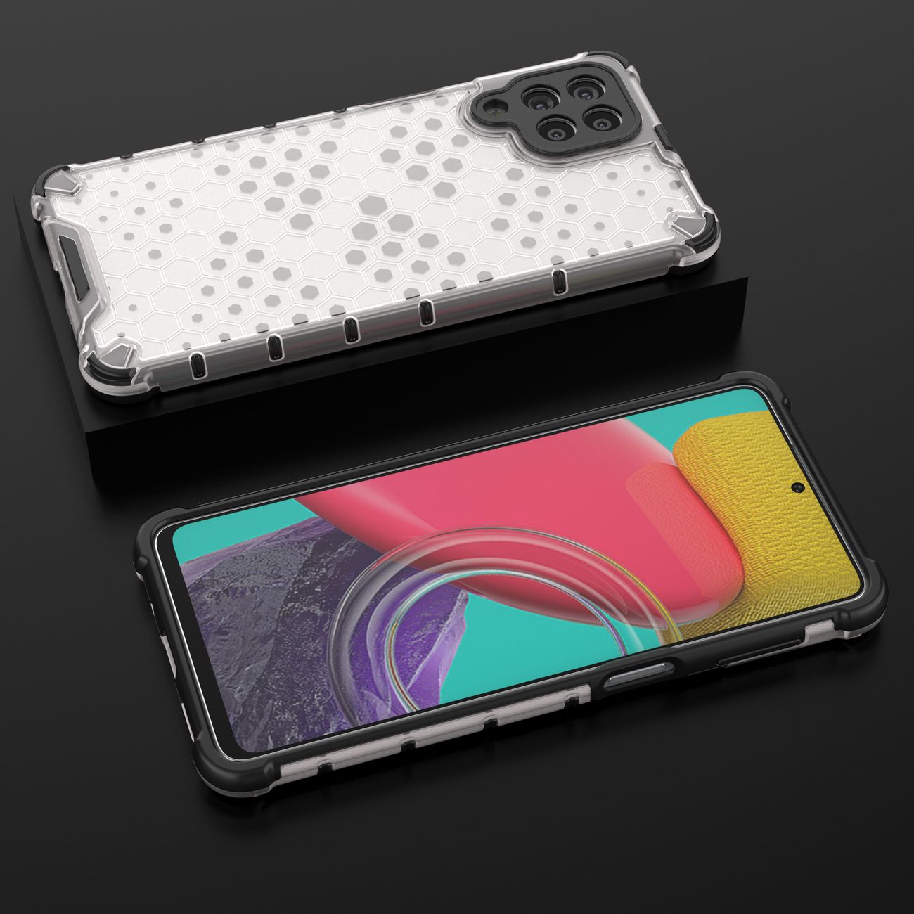Honeycomb-etui pansrede deksel med en gelramme for Samsung Galaxy M53 5G gjennomsiktig