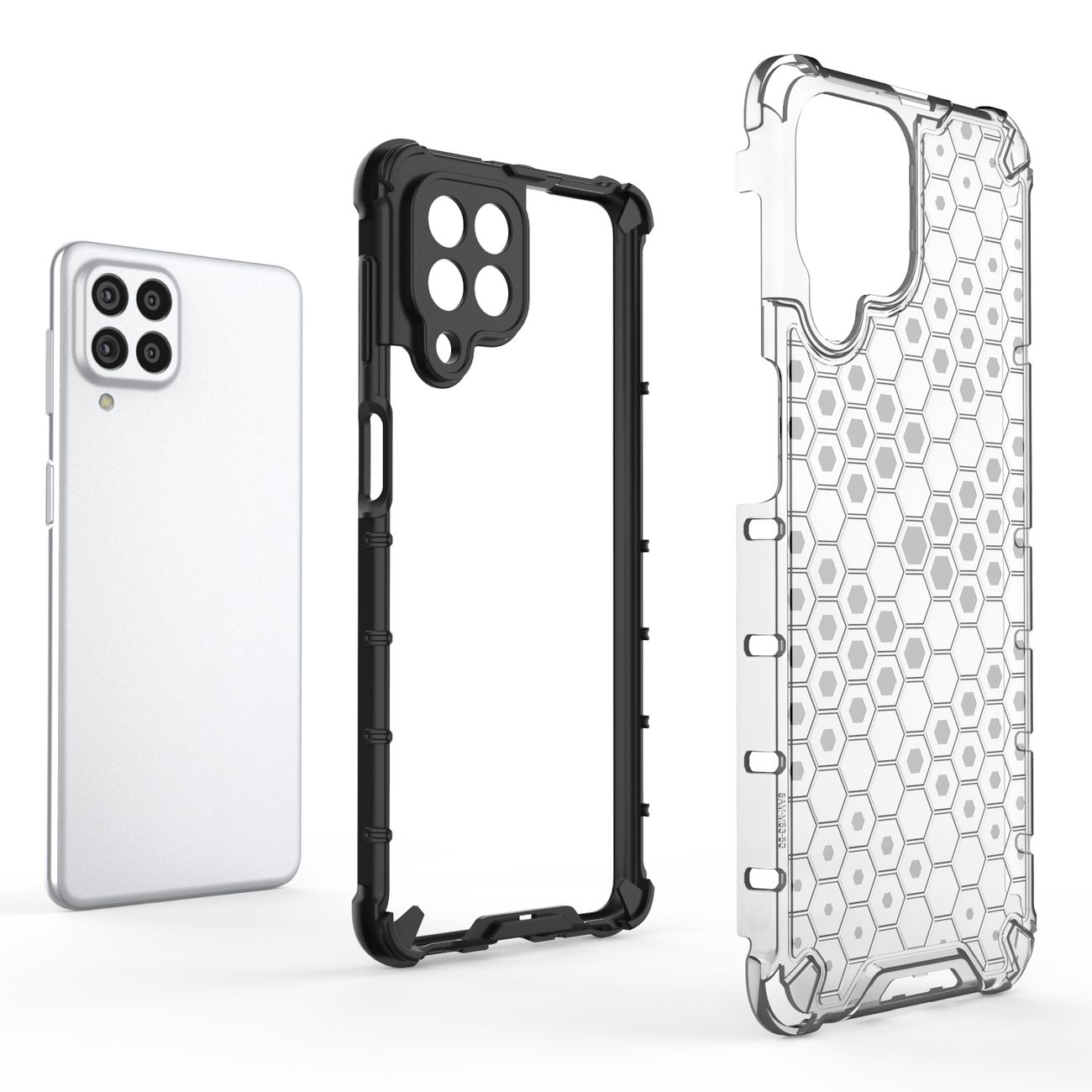 Honeycomb-etui pansrede deksel med en gelramme for Samsung Galaxy M53 5G gjennomsiktig