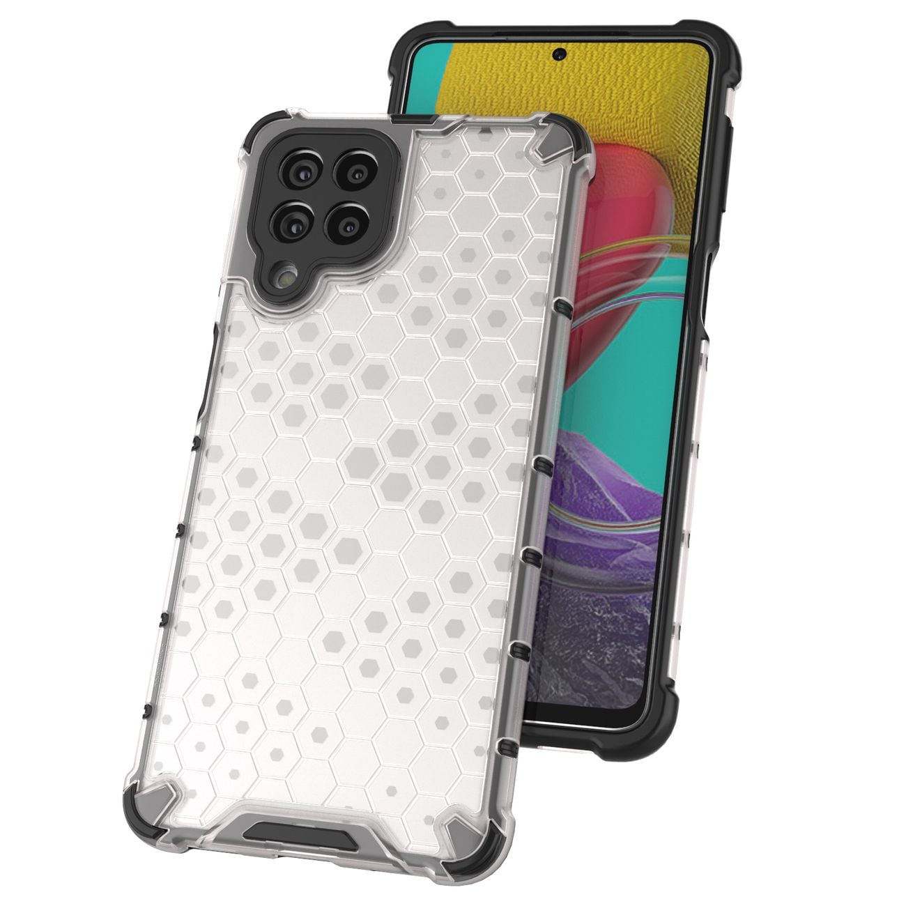 Honeycomb-etui pansrede deksel med en gelramme for Samsung Galaxy M53 5G gjennomsiktig