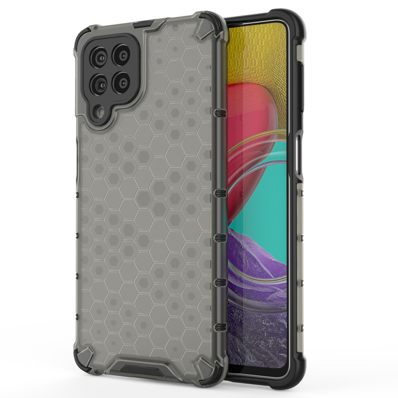 Honeycomb-etui pansrede deksel med en gelramme for Samsung Galaxy M53 5G svart