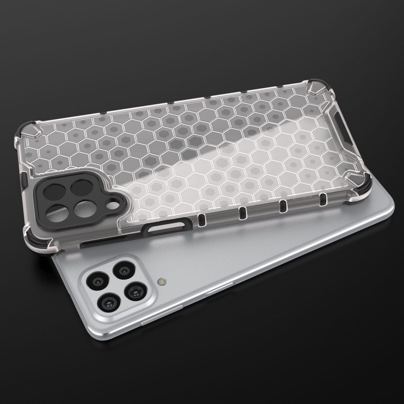 Honeycomb-etui pansrede deksel med en gelramme for Samsung Galaxy M53 5G svart