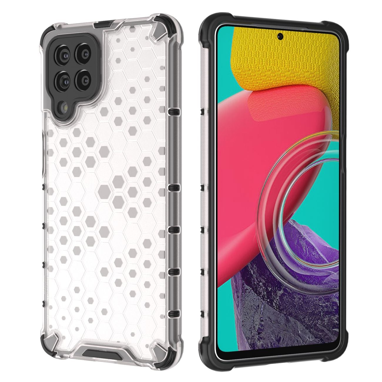 Honeycomb-etui pansrede deksel med en gelramme for Samsung Galaxy M53 5G svart