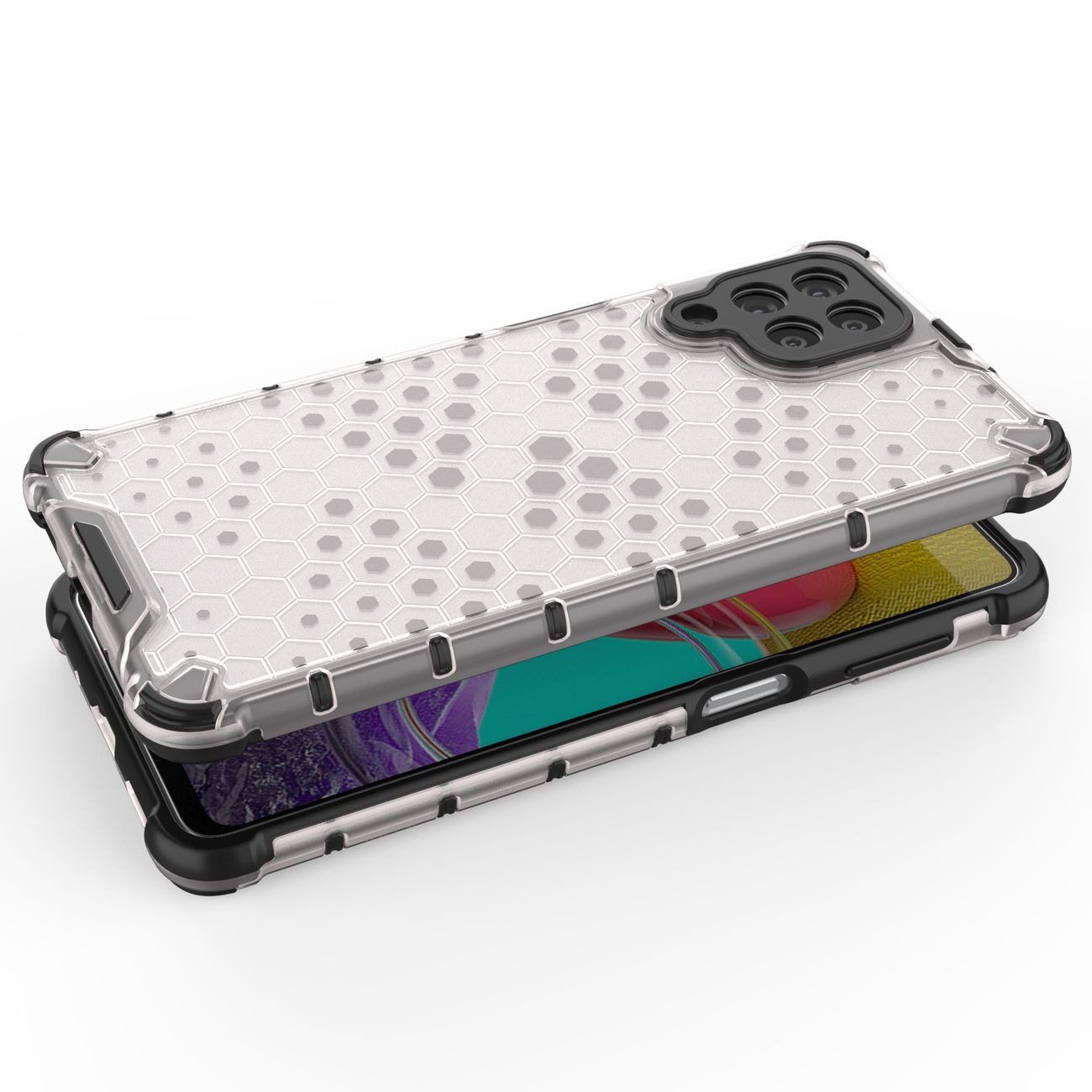 Honeycomb-etui pansrede deksel med en gelramme for Samsung Galaxy M53 5G svart