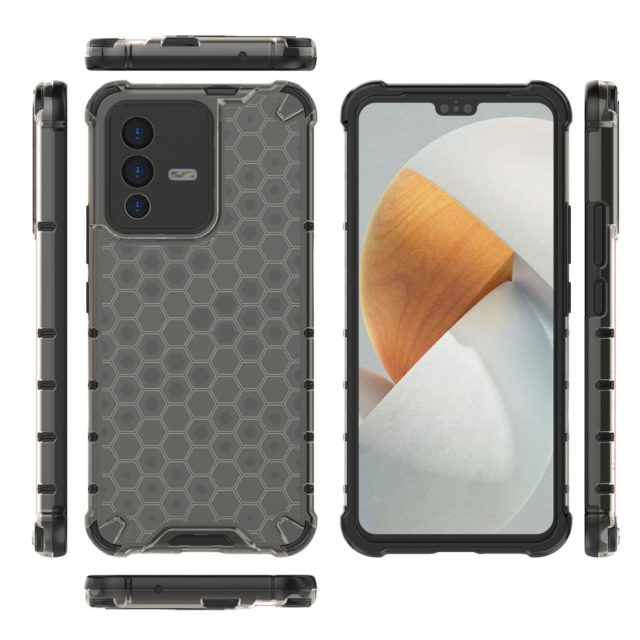 Honeycomb-etui pansret deksel med gelramme Vivo V23 5G svart