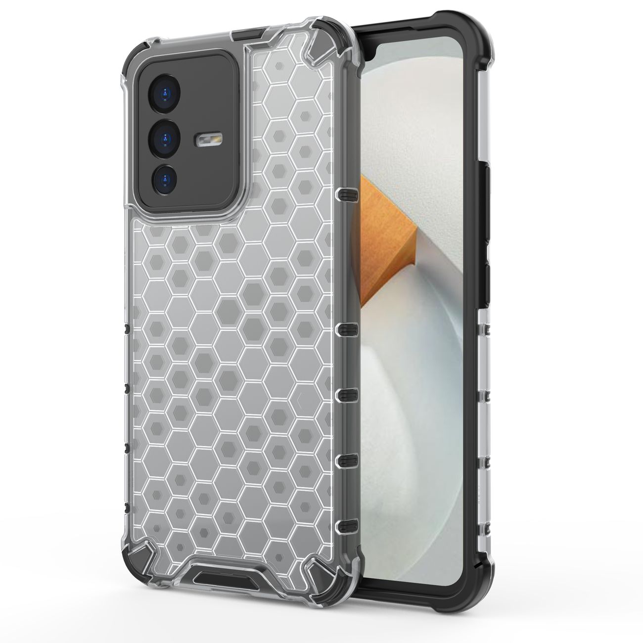 Honeycomb-etui pansrede deksel med en gelramme for Vivo V23 5G gjennomsiktig