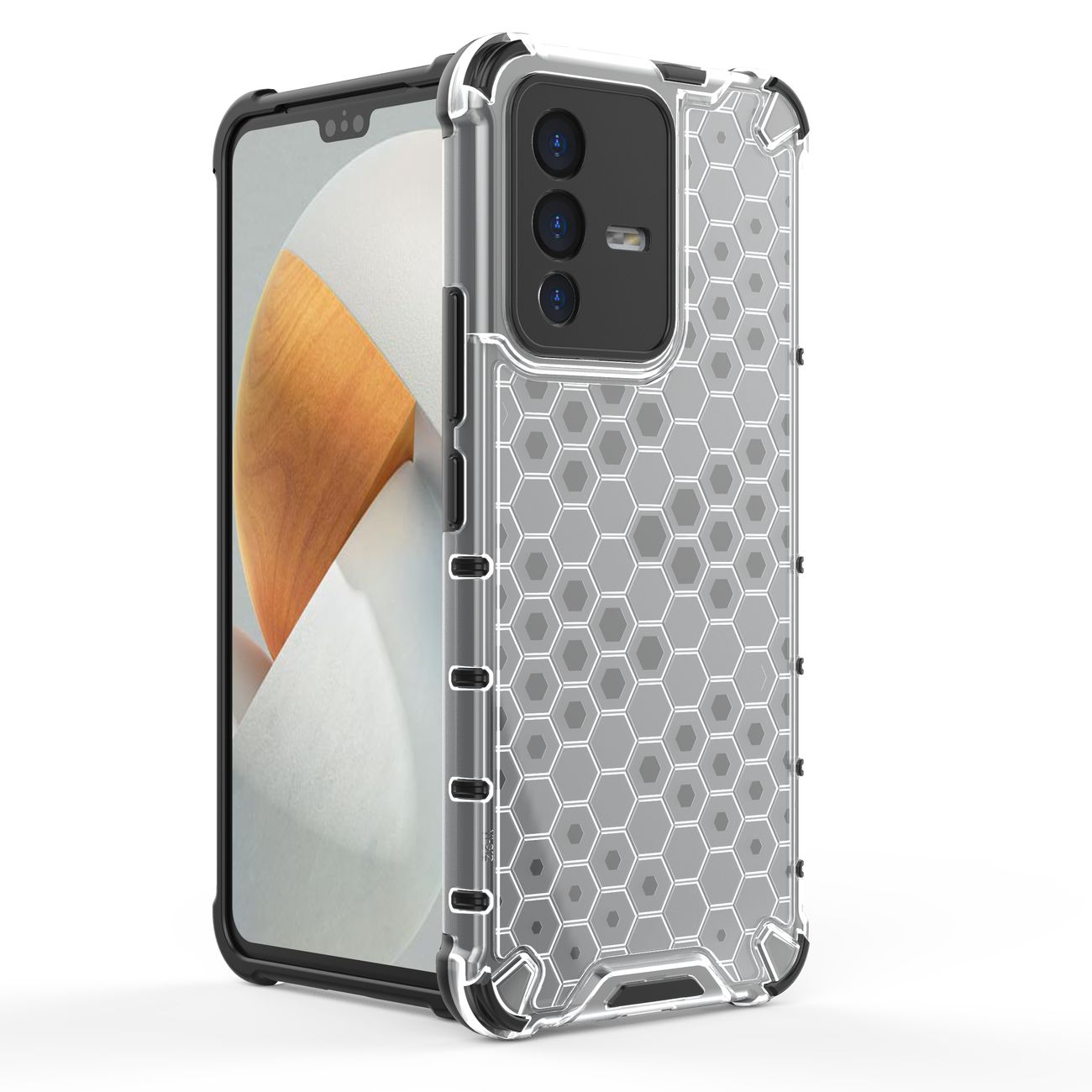 Honeycomb-etui pansrede deksel med en gelramme for Vivo V23 5G gjennomsiktig