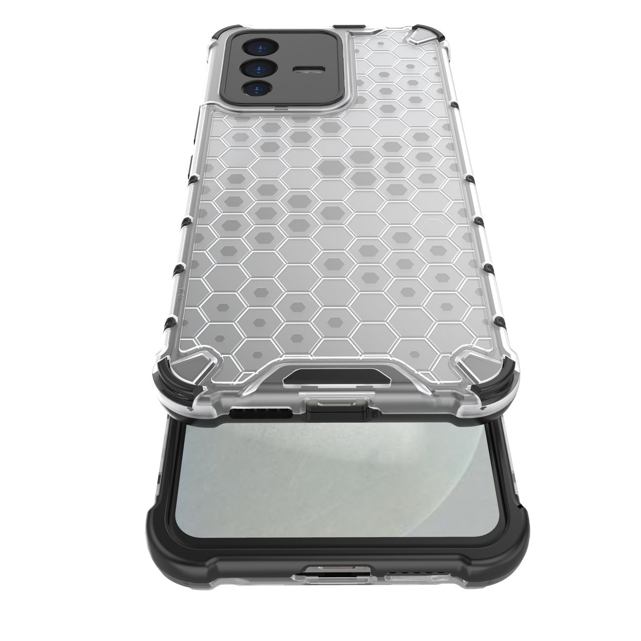 Honeycomb-etui pansrede deksel med en gelramme for Vivo V23 5G gjennomsiktig