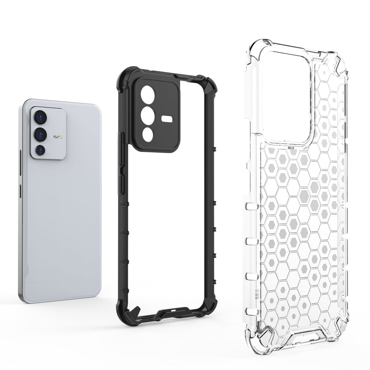 Honeycomb-etui pansrede deksel med en gelramme for Vivo V23 5G gjennomsiktig