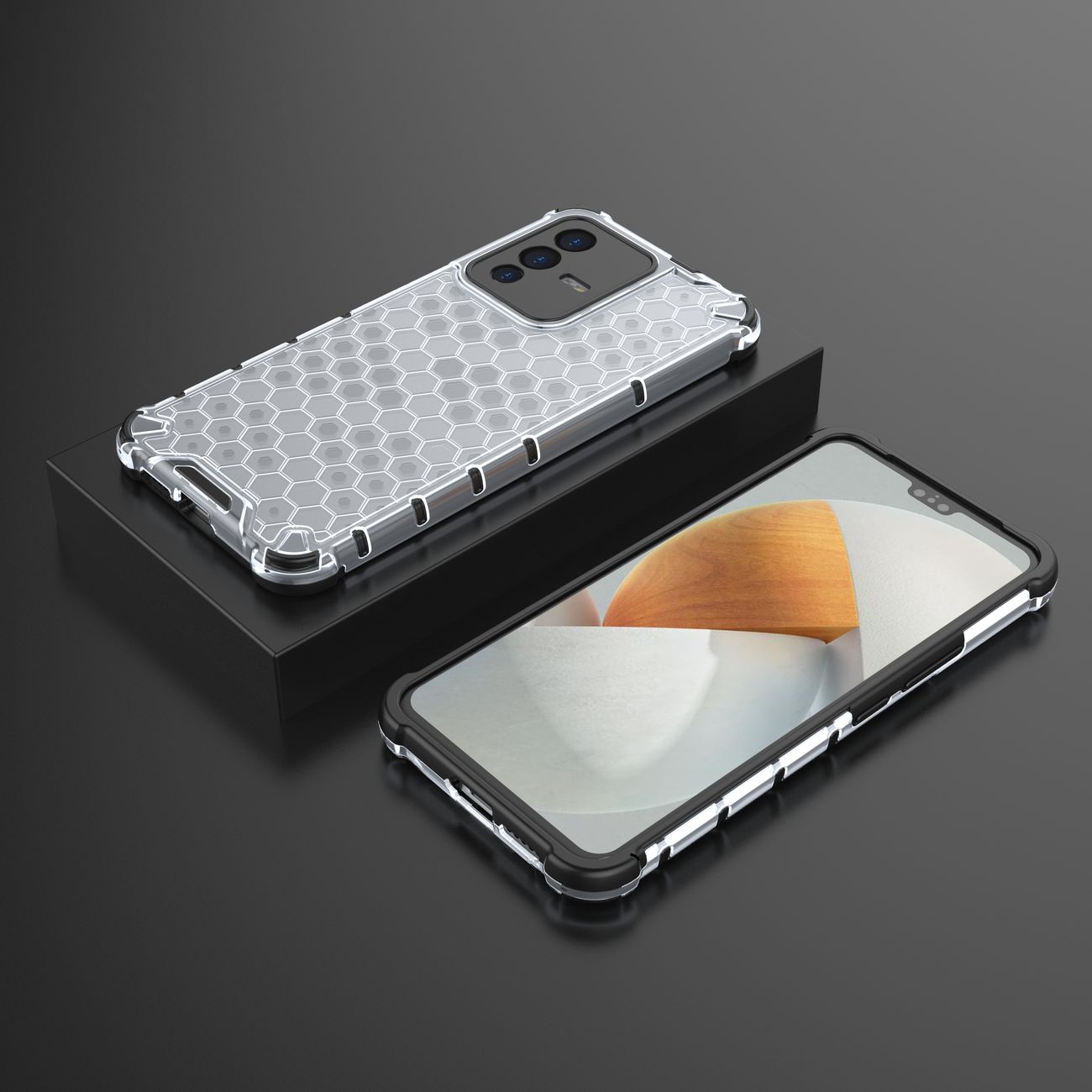 Honeycomb-etui pansrede deksel med en gelramme for Vivo V23 5G gjennomsiktig