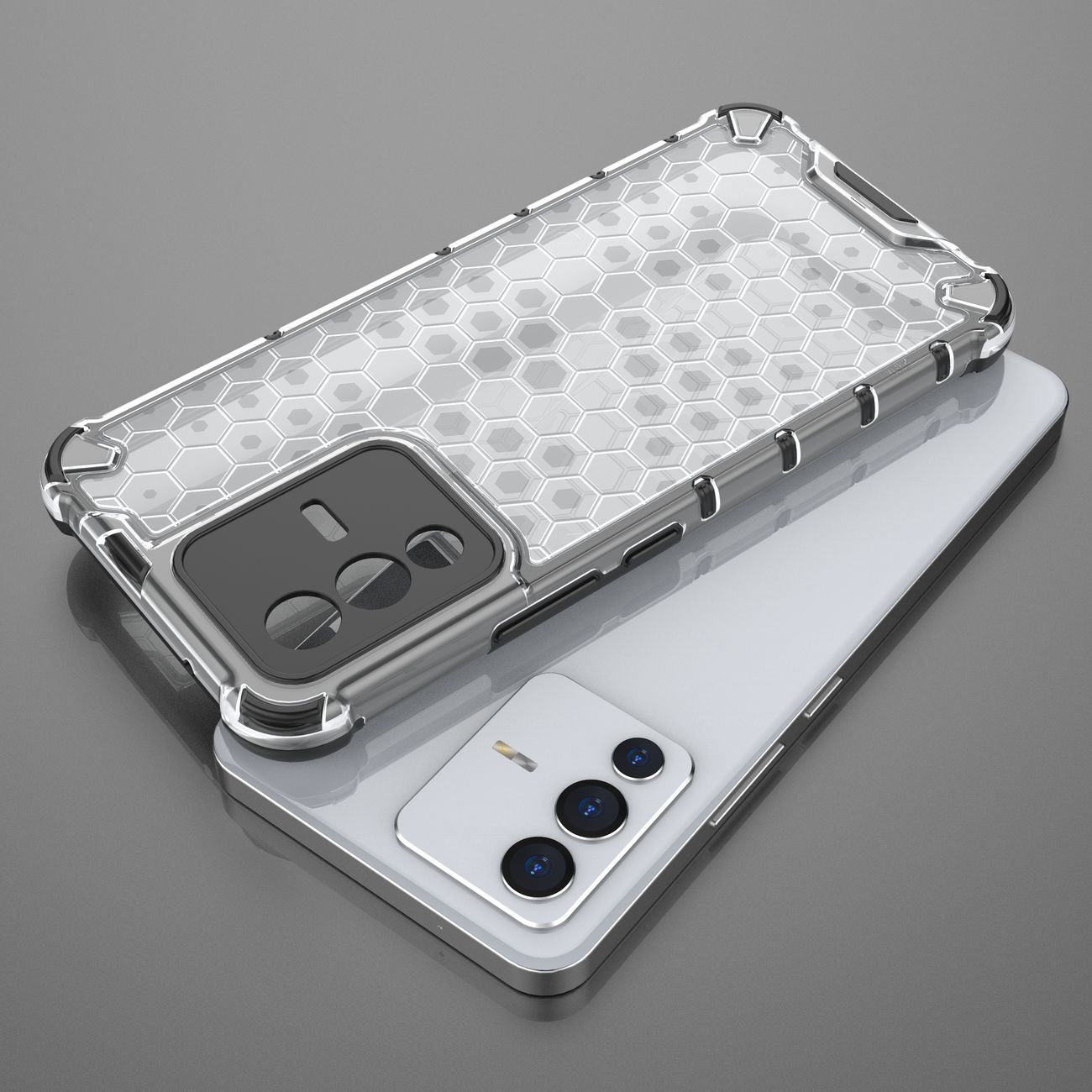 Honeycomb-etui pansrede deksel med en gelramme for Vivo V23 5G gjennomsiktig
