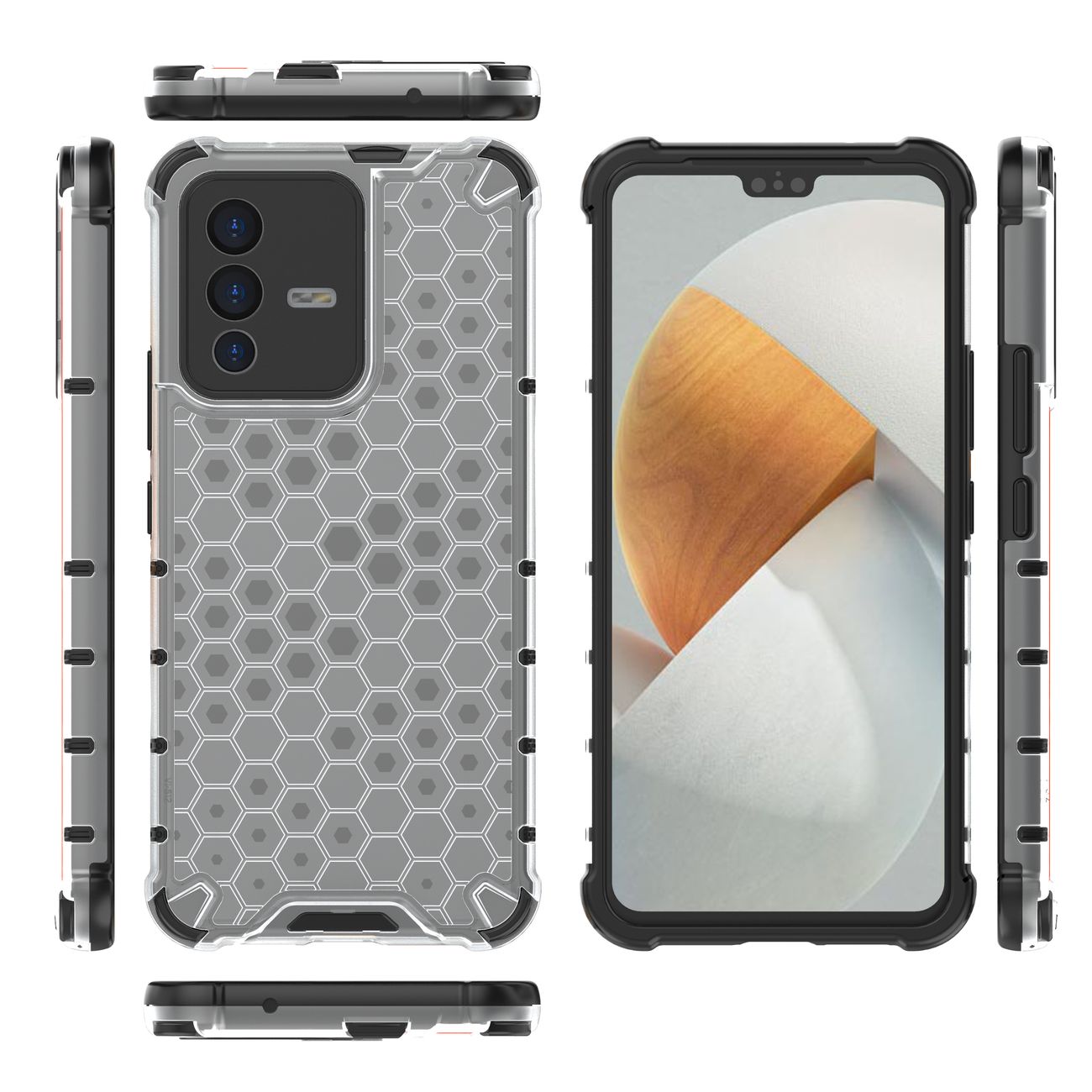 Honeycomb-etui pansrede deksel med en gelramme for Vivo V23 5G gjennomsiktig