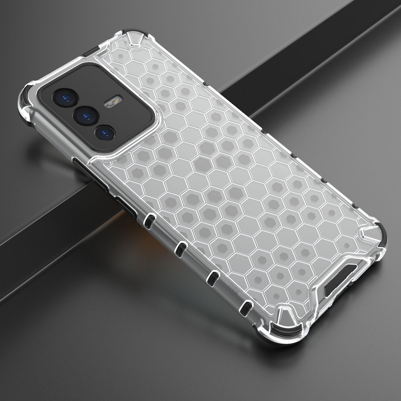 Honeycomb-etui pansrede deksel med en gelramme for Vivo V23 5G gjennomsiktig