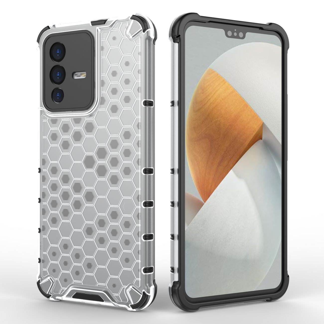 Honeycomb-etui pansrede deksel med en gelramme for Vivo V23 5G gjennomsiktig