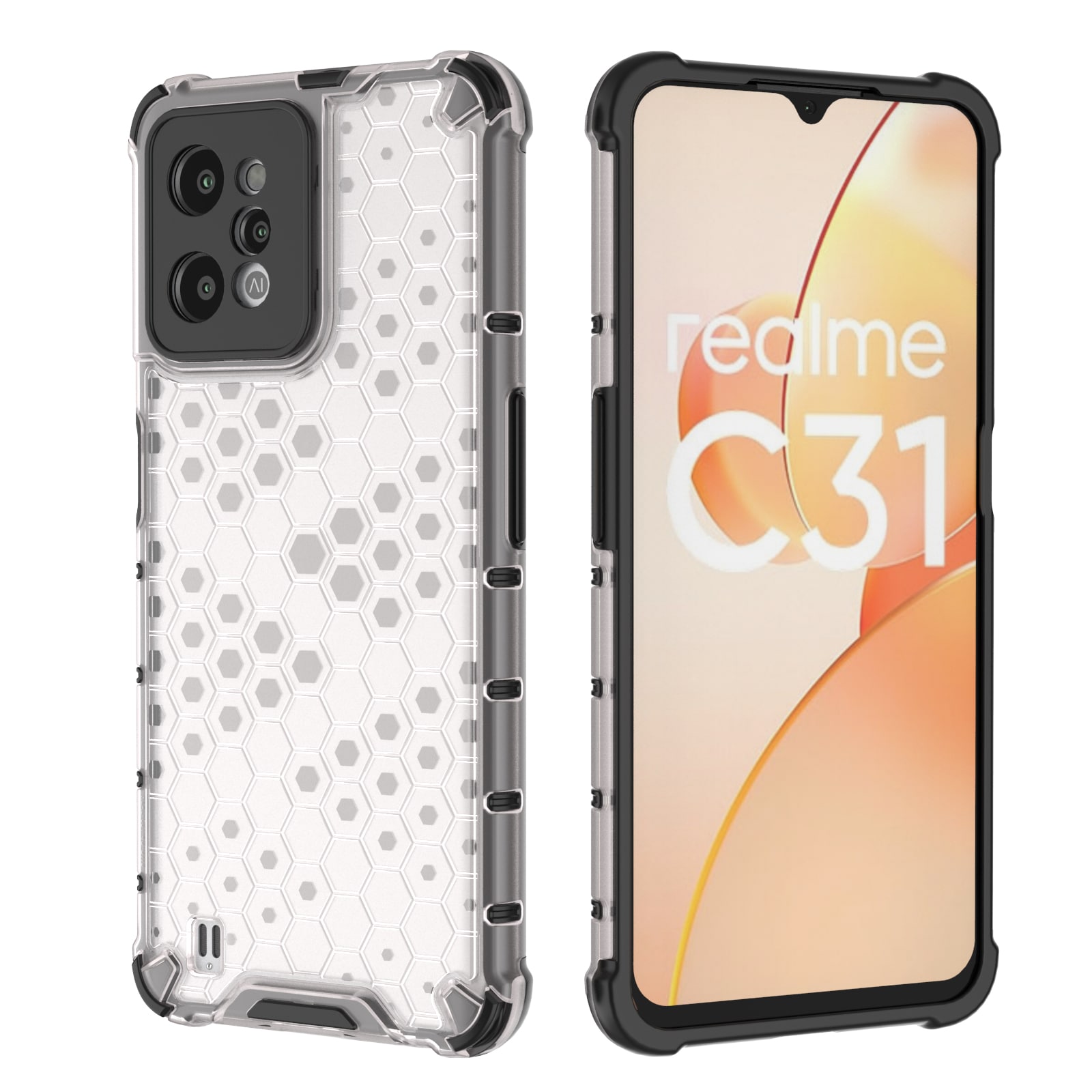 Honeycomb-veske pansret deksel med gelramme Realme C31 gjennomsiktig