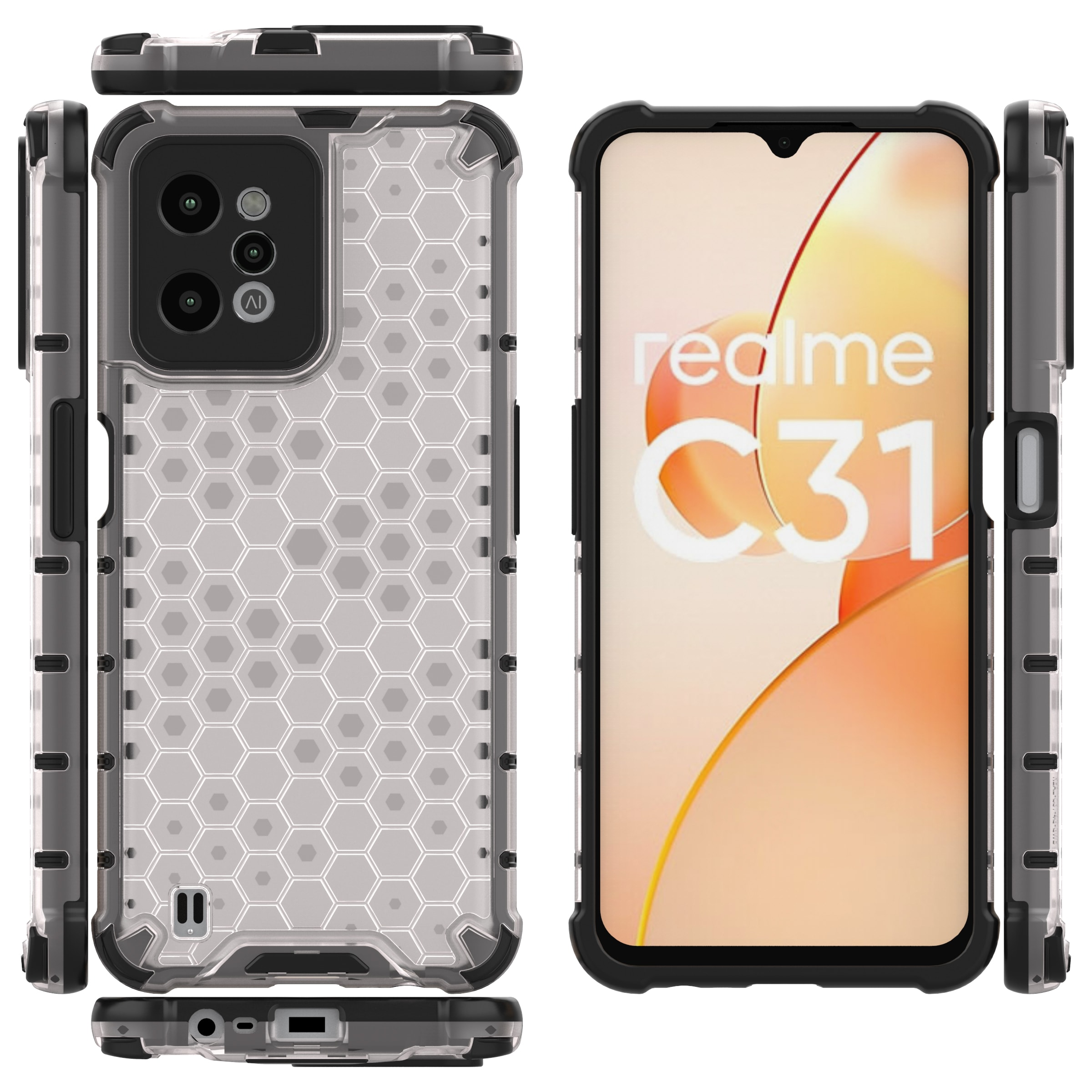 Honeycomb-veske pansret deksel med gelramme Realme C31 gjennomsiktig
