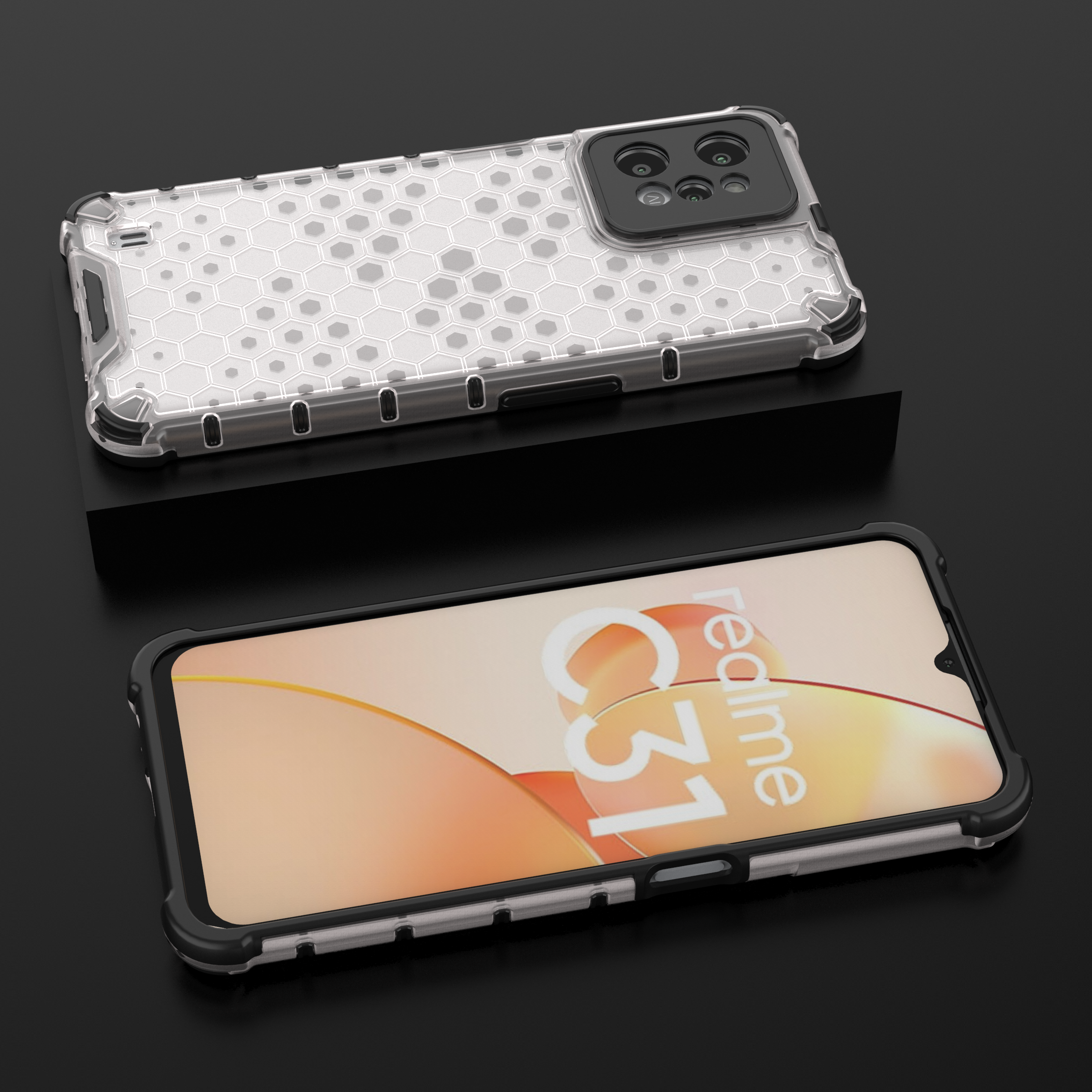 Honeycomb-veske pansret deksel med gelramme Realme C31 gjennomsiktig
