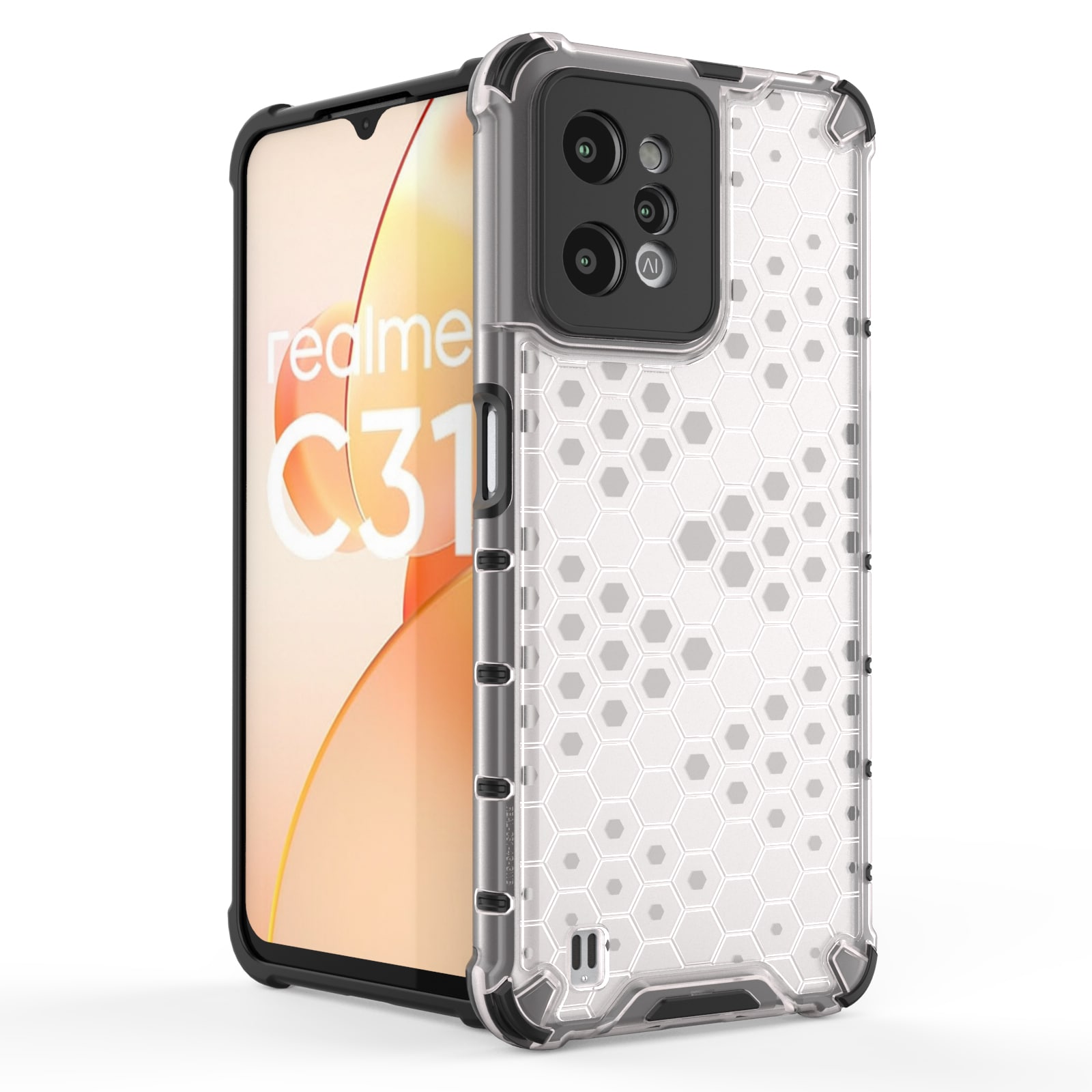 Honeycomb-veske pansret deksel med gelramme Realme C31 gjennomsiktig