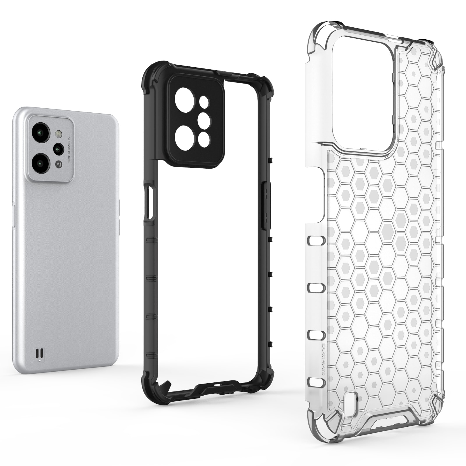Honeycomb-veske pansret deksel med gelramme Realme C31 gjennomsiktig