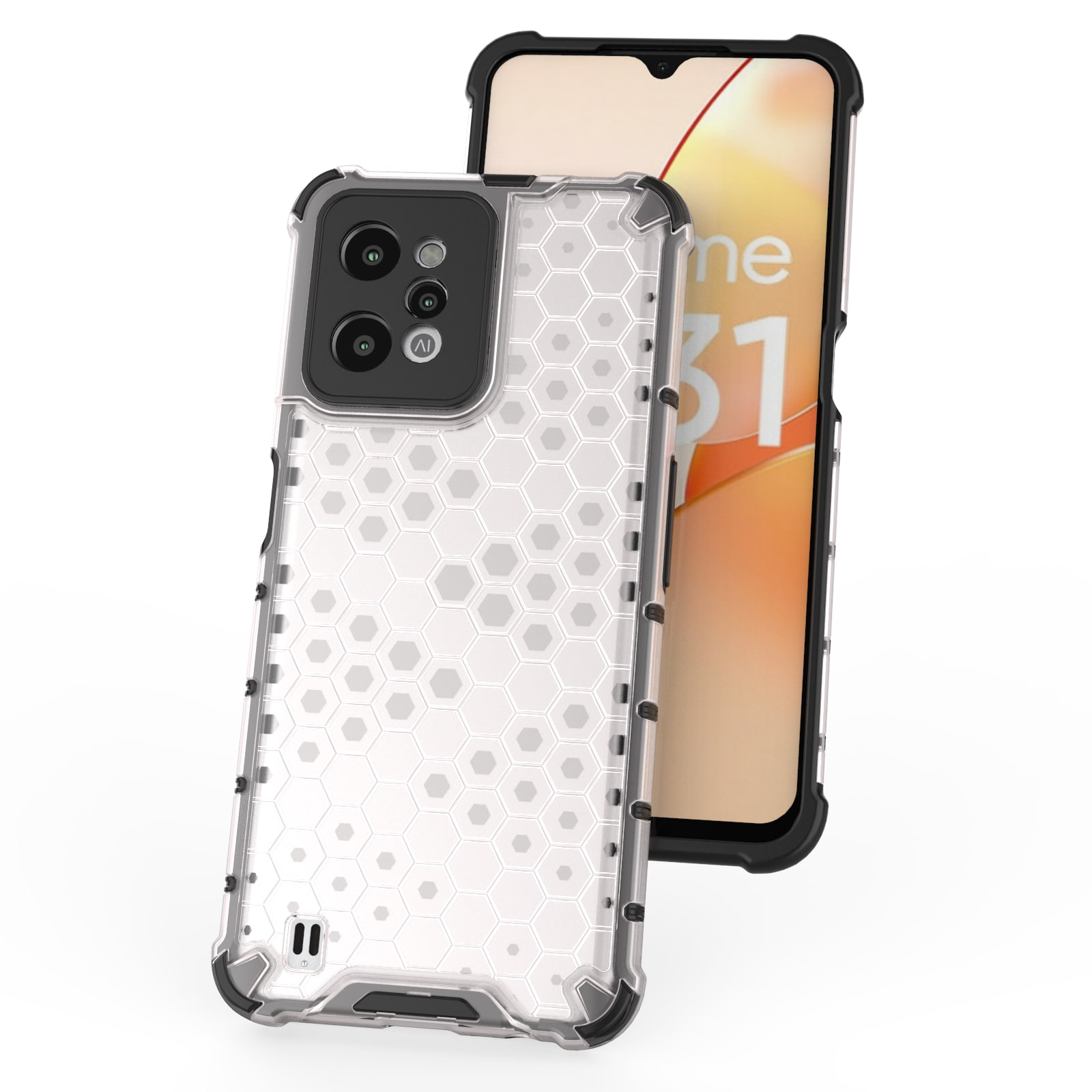 Honeycomb-veske pansret deksel med gelramme Realme C31 gjennomsiktig