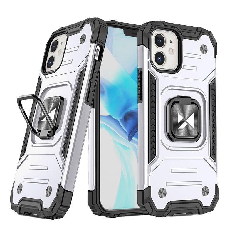 Wozinsky Ring Armor-etui for iPhone 14 pansrede deksel magnetisk holder ring sølv