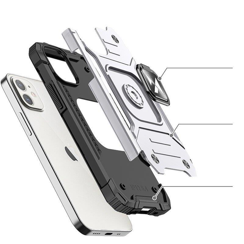 Wozinsky Ring Armor-etui for iPhone 14 pansrede deksel magnetisk holder ring sølv