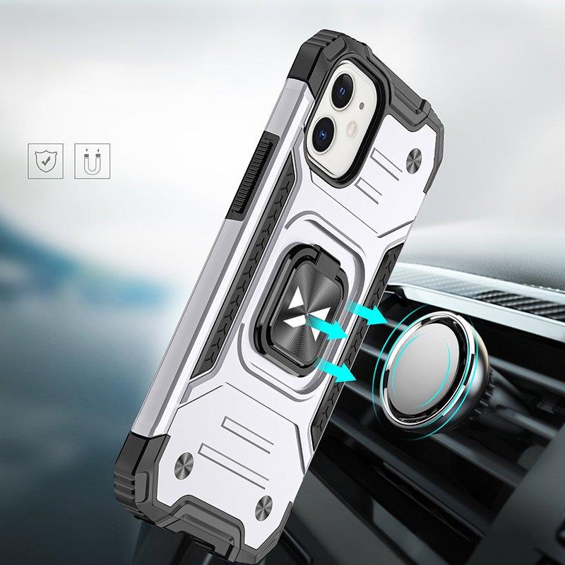 Wozinsky Ring Armor-etui for iPhone 14 pansrede deksel magnetisk holder ring sølv