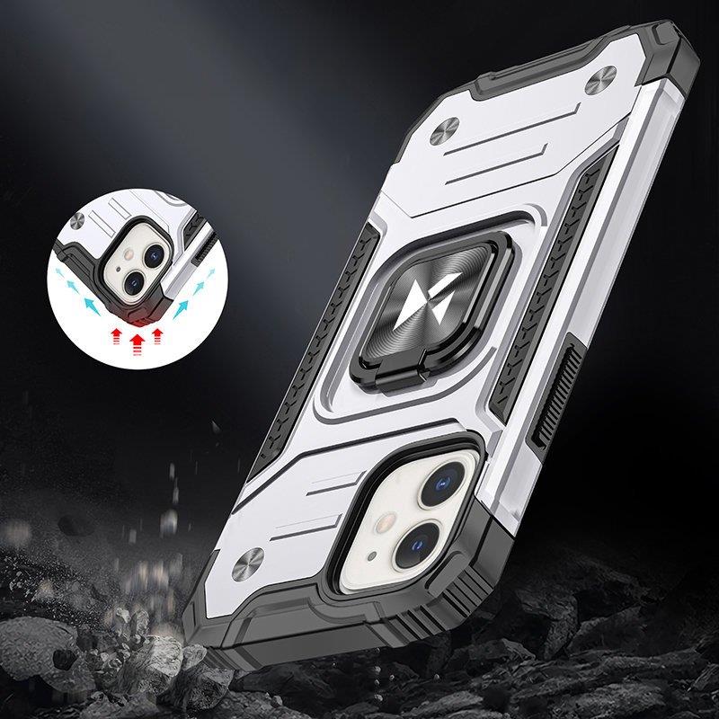 Wozinsky Ring Armor-etui for iPhone 14 pansrede deksel magnetisk holder ring sølv